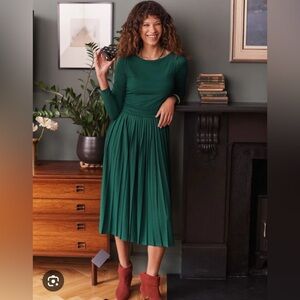 Boden Catherine Jersey Pleated Midi Dress Women 4 Green Long Sleeve Feminine